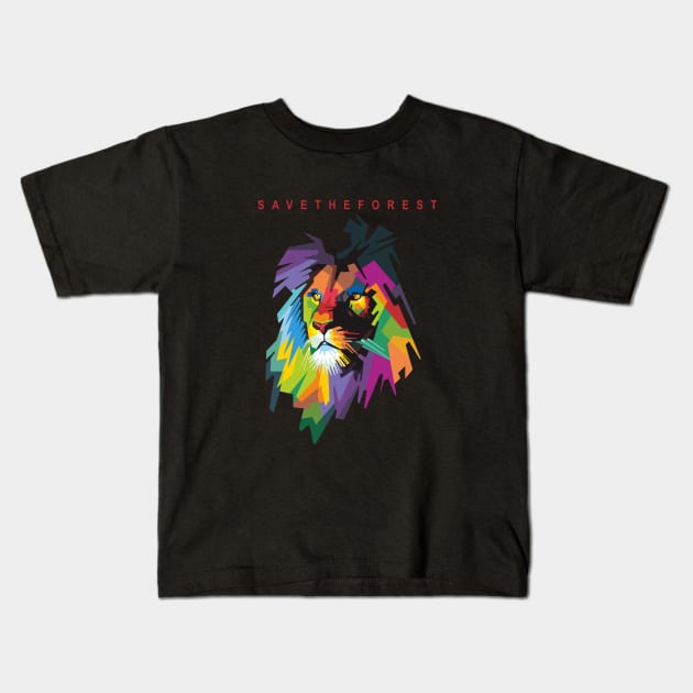 Lion in WPAP Kids T-Shirt by Alkahfsmart